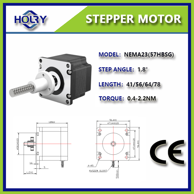 Holry NEMA 23 Motor paso a paso Actuador lineal de tornillo de plomo: Externo Tr8 57 mm x 56 mm Bipolar 2 Fase 1.8 Grado 3 A / Fase