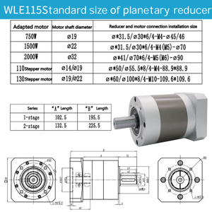 Reductor planetario NEMA45 Relación de reducción recta L1/3.4.5.7.10 o L2/9.12.15.20.25.30.40.50.70 Velocidad nominal de entrada: 4000 rpm Eficiencia de transmisión 90 %